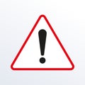 Attention triangle sign. Alert, caution warning, hazard and danger icon with exclamation mark. Red road sign. Vector illustration Royalty Free Stock Photo
